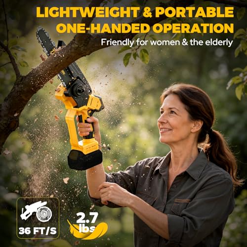 Cordless Mini Chainsaw Compatible with Dewalt 20V MAX Battery, 6 Inch & 8 Inch Small Electric Chainsaw Brushless, 2x 6'' + 2x 8'' Chains, Auto Oiler, Handheld Pruning Tree Saw (Tool Only)