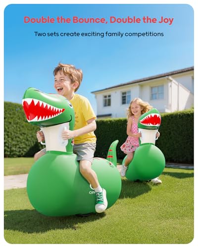 QPAU Inflatable Bouncy Dinosaur Toys 2 PCS with Hand Pump, Heavy Duty Giant Bouncy Pal, 220lbs Load Capacity, Ride On Bouncy Animal Hopper Toy, Indoor Outdoor Bouncers for Kids Girls Boys Ages 5+