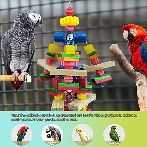Parrot Toys for African Grey Parrots, Cockatoos, Small Macaws,  Parrots Small and Medium Birds Natural Wooden Safe and Durable Chew Toys and Bird Cage Accessories