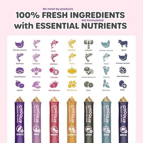 Choolip Squeeze Vita Stick Lickable Cat and Dog Treats - 49-Count Variety Pack - Real Meat Puree with Multivitamins for Total Pet Wellness - Grain-Free, Moisture, Vet-Formulated