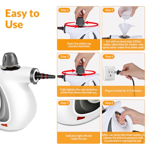 Handheld Pressurized Steam Cleaner with 12 pcs Accessories, Steamer for Cleaning, Steam Cleaner for Home Use, Steamer for Cleaning Car, Furniture, Floor, Upholstery, Grout and Tile, Deep Gray