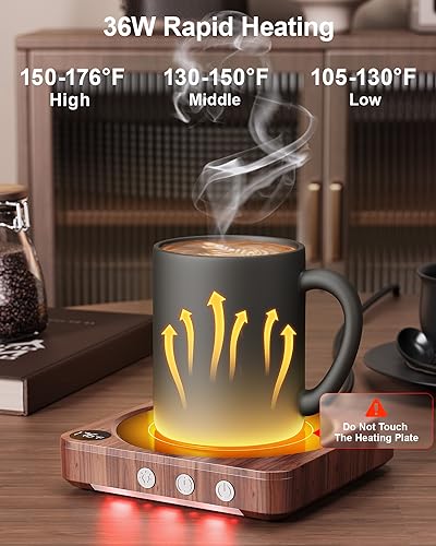House Gem Mug Warmer - 36W Coffee Mug Warmer for Desk with Temperature Display, 2-12Hrs Auto Shut Off, Smart Candle Warmer - Ideal Coffee Gifts Accessories Keep Beverages Coffee Warmer (Wood) (Wood)
