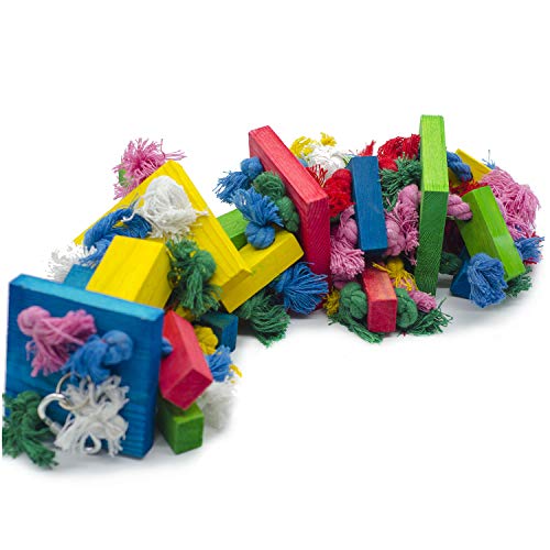 Deloky Bird Block Knots Tearing Toy- 19.7 inch Multicolored Natural Wooden Parrot Chewing Toy Suggested for Macaws cokatoos, African Grey and a Variety of  Parrots. (Large Size)