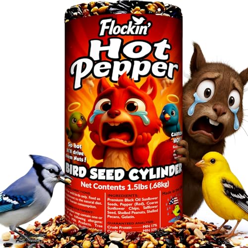 Hot Pepper Bird Seed Cylinders with Hole – Spicy Birdseed to Reduce Squirrels – Bird Seeds for Outside Wild Birds – No Mess Birdseed – Hot Birdseed with No Filler – All Natural, USA Made (4" x 7.75")