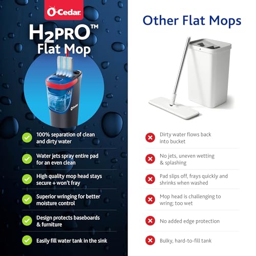 O-Cedar H2prO Flat Mop System | Quick Everyday Cleaning | Dual-Tank Fresh Water System | Machine Washable Reusable Microfiber Mop Pad | Safe on Hardwood, Tile & Vinyl Floors