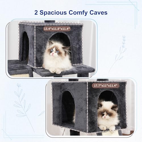 Gitelsnour Cat Tree for Indoor Cats, 71'' (180cm) Multi-Level Cat Tower for Large Adult, Sturdy Cat Tree House with 2 Scratching Boards 7 Posts, 2 Plush Perches/Condos, Hammock, Smoky Gray GCT032G