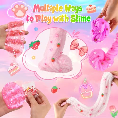 6 Pack Slimes, Pink Slime Kids, Cloud Slime kit for Girls Ages 8-12, Toys for Girls and Boys, for Kids Slime Set Party kit Goodie Bag Stuffers, 4 5 6 7 8 9 10 Year Old Girl Birthday Gift Cute Stuff