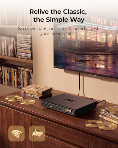 DVD Players for TV with HDMI, DVD Players That Play All Regions, Simple DVD Player for Elderly, CD Player for Home Stereo System, Included HDMI and RCA Cable