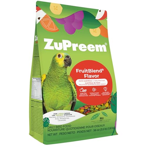 ZuPreem FruitBlend Bird Pellets, Daily Bird Food for , Cockatoo, Macaw, Core Nutrition for Large Birds, Made in USA, Pellets for Large Birds, Macaw Food (L, 3.5 lbs)