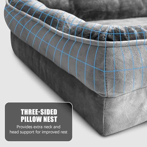 Spotted Play Orthopedic Dog Bed with Sides - Dog Sofa Beds for Medium Dogs, Supportive Foam Pet Couch Bed with Washable Removable Cover, Waterproof Lining and Non-Slip Bottom, Grey - M