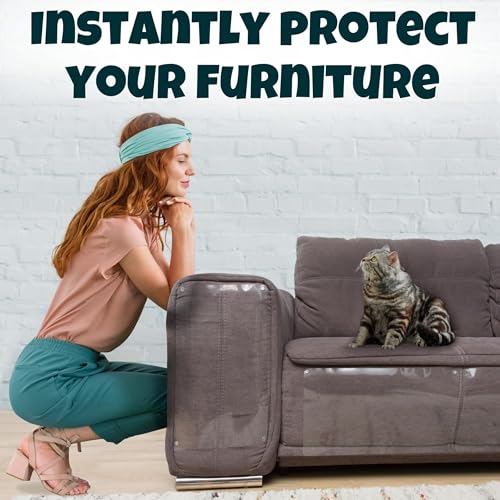FixZilla Anti Cat Scratch Furniture Protector, 6-Pack Couch Protector from Cat Claws – Heavy-Duty, Easy-to-Apply Scratching Deterrent and Shield for Sofa Corners, Walls, and Doors- with 52 Twist Pins