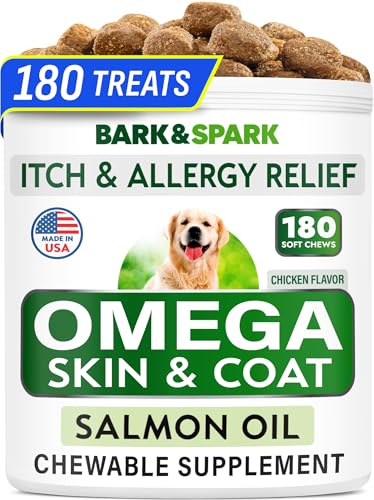 BARK&SPARK Omega 3 for Dogs - 180 Fish Oil Treats for Dog Shedding, Skin Allergy Chews, Itch Relief, Hot Spots Treatment - Joint Health - Skin and Coat Supplement - EPA & DHA Fatty Acids - Salmon Oil