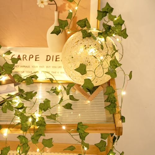 Fake Plants Vines,33ft 100 LED Artificial Ivy Garland with Fairy Lights,for Home Living Room Bedroom wall Art Aesthetic Office Coffee Wedding Party Farmhouse Dorm Outdoor Garden Decor