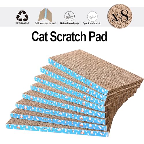 8 Packs in 1 Cat Scratch Pad, Cat Scratcher Cardboard,Reversible,Durable Recyclable Cardboard, Premium Scratch, Suitable for Cats to Rest, Grind Claws and Play (0.8" H(8 Packs))