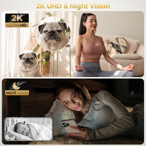 ZEEPORTE 2K Indoor Cameras for Home Security - Baby Monitor and Dog Pet Camera with Motion Detection, 2-Way Audio, Night Vision, Siren, Wired Security Camera - Compatible with Alexa