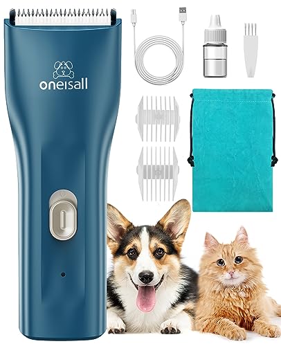 oneisall Pet Clipper for Cat Matted Hair, Pet Shaver for Cats Quiet Pet Clippers Waterproof Cordless Cat Clippers for Matted Long Hair with Storage Bag (Green)