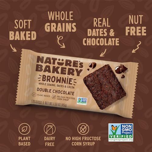 Nature’s Bakery Double Chocolate Brownie Bars, Whole Grains, Dates, and Cocoa, Plant Based, Dairy-Free, Snack Bar, Box of 12 twin packs