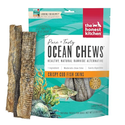 The Honest Kitchen Human Grade Ocean Chews Crispy Cod Fish Skins Dog Treats, 5.5 Ounces