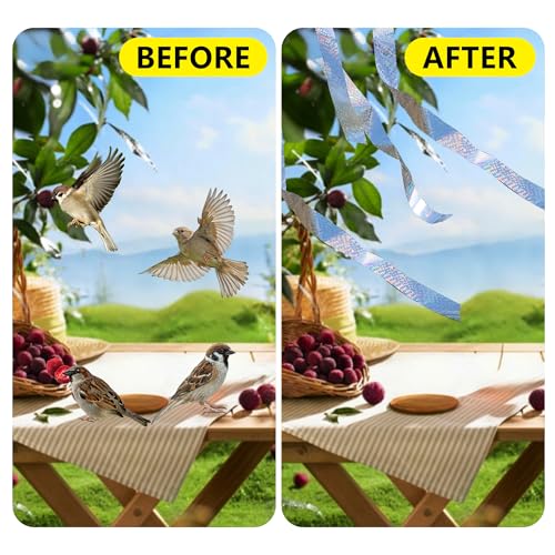 Bird Scare Reflective Tape, 262 Feet per Roll, Double-Sided Reflective, for Repelling Sparrows and Woodpeckers, Suitable for Outdoor Use in Homes, Gardens, Farms, Orchards,Outdoor