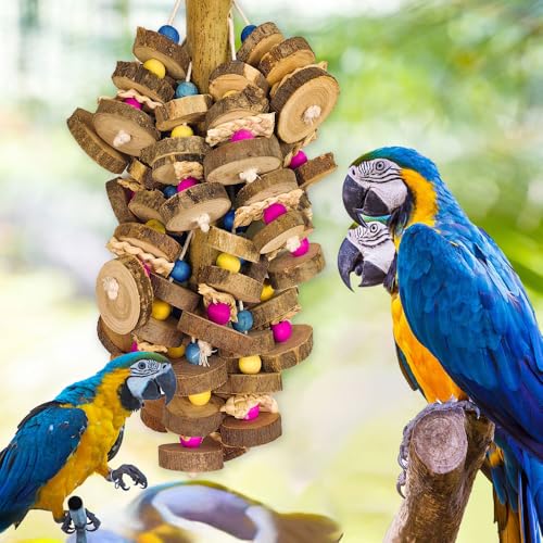 Extra Large Bird Parrot Toys- 19.7 inch Multicolored Natural Wooden Block Parrot Chewing Toy Suggested for Macaws cokatoos, African Grey and a Variety of  Parrots. (Large Size)
