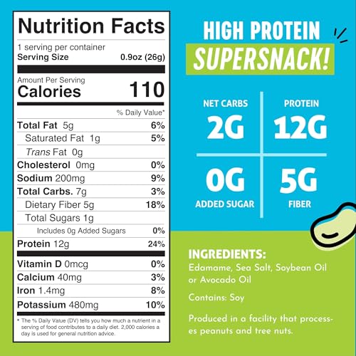 The Only Bean Crunchy Dry Roasted Edamame Snacks (Sea Salt), Healthy High Protein(11g) Keto Food, Low Carb Gluten Free Office Vegan Food 100 Calorie Snack Pack, 0.9oz 10 Pack