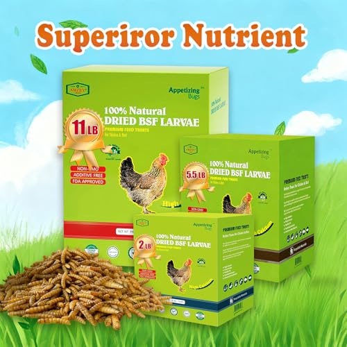Amzey 11 LBS Dried Black Soldier Fly Larva - All Natural BSF Larvae - 85X More Calcium Than Mealworms - High Calcium Treats for Chickens, Birds, Reptiles, Hedgehog, Geckos, Turtles