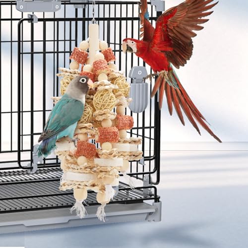 Bird Toys that is 17.5 Inches in Length, Parrot Toy Designed for Chewing Features Natural Corn cob and Loofah Slices, Can Be Hung in Large and Medium-Sized Parrot Cages