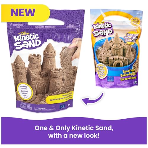 Kinetic Sand, 3.25lbs Beach Play Sand,  Exclusive, Moldable Sensory Toys for Kids, Resealable Bag (Packaging May Vary), for Ages 3 and up