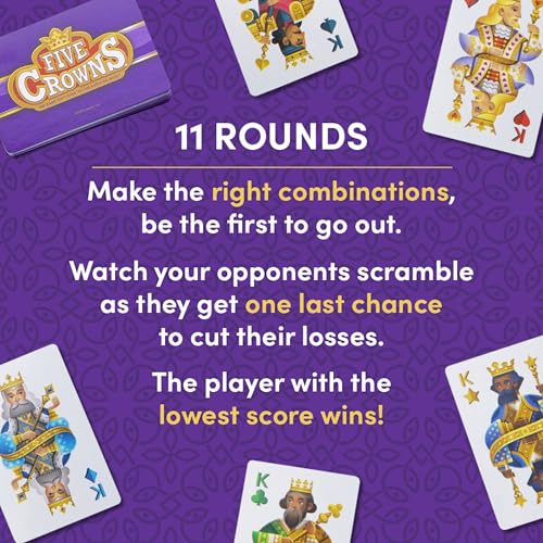 Five Crowns Collectible Tin – Card Game for Kids and Adults, Family Game Night, The Game isn’t Over Until the Kings Go Wild, 5 Suited Rummy Style Card Game, 1-7 Players, Ages 8+