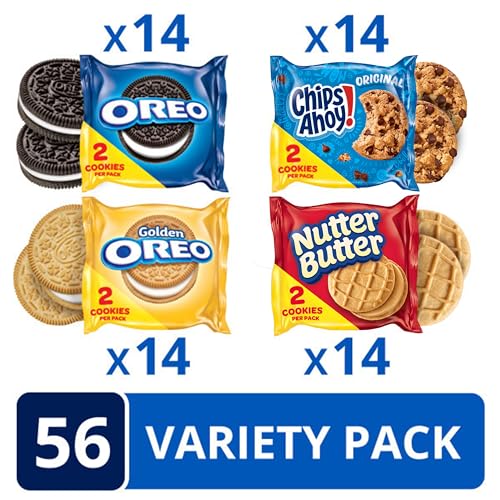 OREO Original, OREO Golden, CHIPS AHOY! & Nutter Butter Cookie Snacks Variety Pack, 56 Snack Packs (2 Cookies Per Pack)