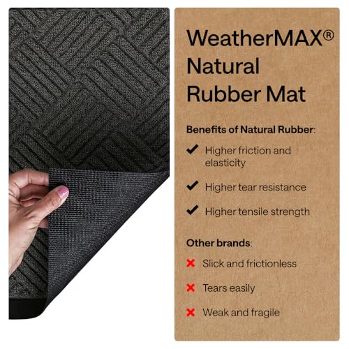 GORILLA GRIP 100% Waterproof All-Season WeatherMAX Doormat US Designed Natural Rubber, Stain Fade Resistant, Low Profile Indoor Outdoor Door Mats, Easy Clean, 29x17 Gray Diamond