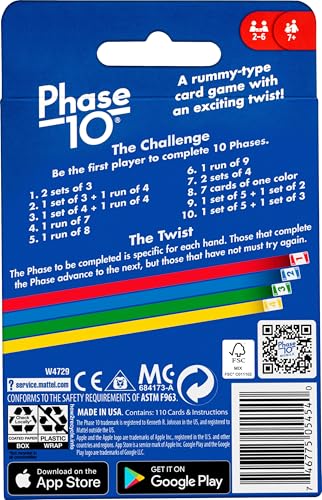 Mattel Games Phase 10 Card Game with 108 Cards, Makes a Great Gift for Kids, Family or Adult Game Night, Ages 7 Years and Older ( Exclusive)