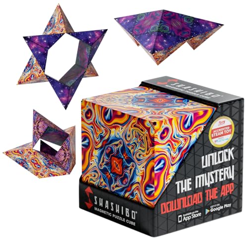 Shashibo Shape Shifting Box - Award-Winning STEM Fidget Toy with Ultra Strong Magnets - Puzzle Cube Transforms Into 100+ Shapes, Perfect Sensory Gift for Kids, Teens, and Adults (Spaced Out)