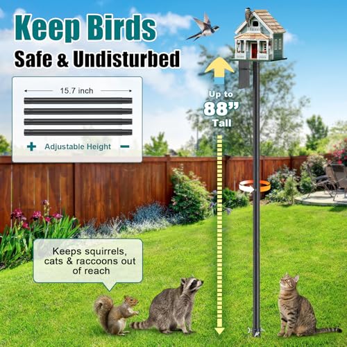 Heavy Duty Bird Feeder Pole - 88" Adjustable Bird House Stand Outdoor, Anti-Tip Auger & Stable Mount for Smart Camera Birdfeeder,Bluebird House, Bird Buddy, Birdfy