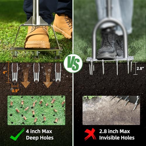 Manual Core Aerator Lawn Tool - Lawn Aerator Tool with 3 Hollow Tines, Semi-Assembled Grass Aerator Core Aeration Tool for Lawn, Yard Plug Aerator for Lawn Care Compacted Soil - Orange