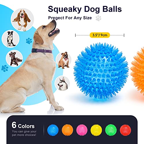 VITEVER 3.5” Squeaky Dog Toy Balls (6 Colors) Puppy Chew Toys for Teething, BPA Free Non-Toxic, Spikey Dog Balls for Medium, Large & Small Dogs, Durable Toys for Aggressive Chewers