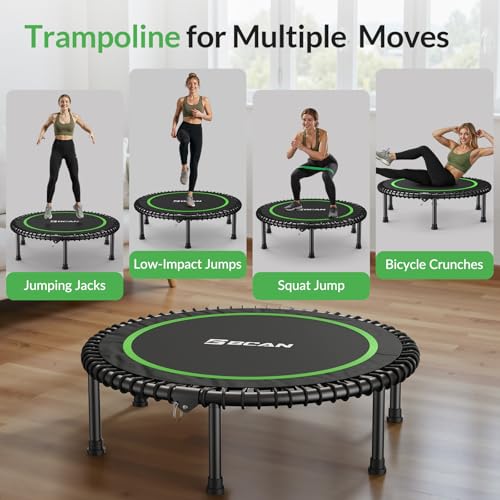 BCAN 450/550LBS Mini Rebounder Trampoline for Adults, 40"/48" Foldable Fitness Trampoline with Bungees, Quiet & Stable Exercise Trampoline Indoor/Home/Garden (BT2, Without Handle)
