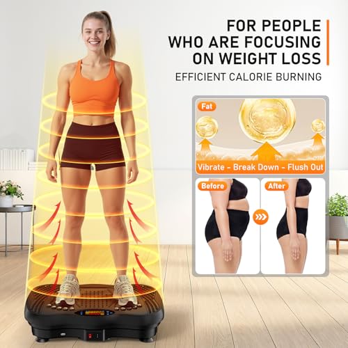 Vibration Plate Exercise Machine, 130 Levels Full Body Workout Vibrating Plate for Lymphatic Drainage Weight Loss, 450 Lbs Capacity Shake Platform with Resistance Bands Bluetooth for Women Men
