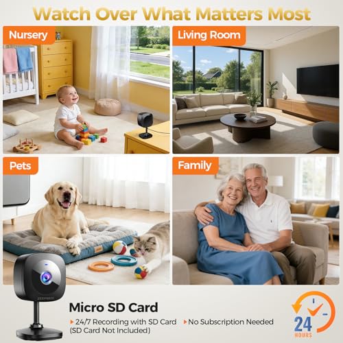 ZEEPORTE 2K Indoor Cameras for Home Security - Baby Monitor and Dog Pet Camera with Motion Detection, 2-Way Audio, Night Vision, Siren, Wired Security Camera - Compatible with Alexa