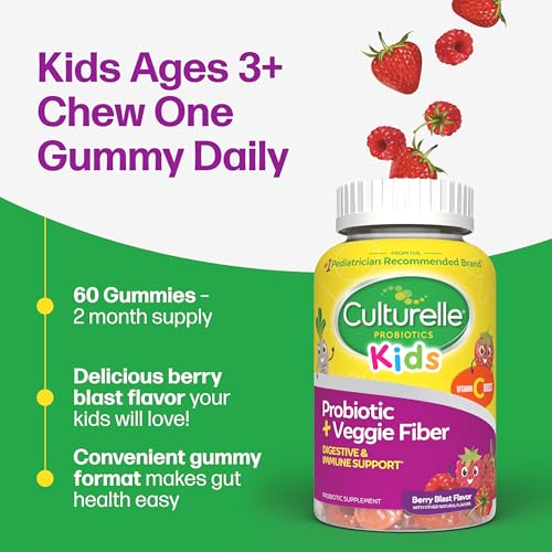 Culturelle Daily Probiotic For Kids + Veggie Fiber Gummies (Ages 3+) - 60 Count - Digestive Health & Immune Support – Berry Flavor with a Vitamin C Boost