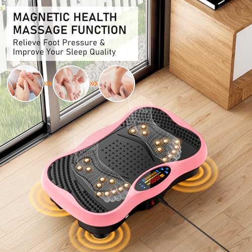 Vibration Plate Exercise Machine, 130 Levels Full Body Workout Vibrating Plate for Lymphatic Drainage Weight Loss, 450 Lbs Capacity Shake Platform with Resistance Bands Bluetooth for Women Men