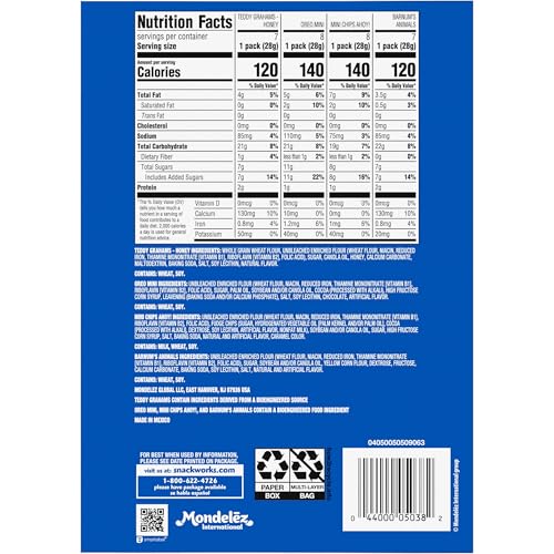 Nabisco, Team Favorites Variety Pack, Oreo Mini, Chips Ahoy! Mini, Teddy Grahams Honey and Barnum's Animal Crackers, 30 Snack Packs
