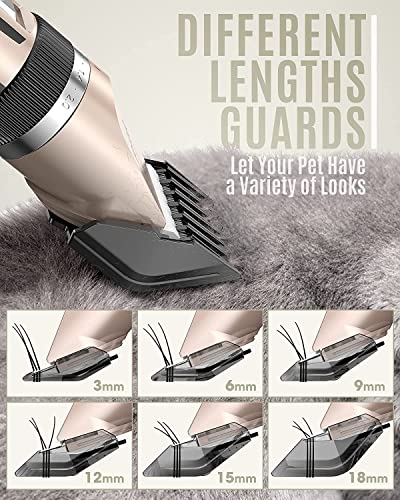 oneisall Dog Clipper Low Noise, Dog Grooming Kit with Rechargeable, Pet Shaver Cordless Electric Quiet Hair Clipper Set for Dogs Cats Pets（Gold）