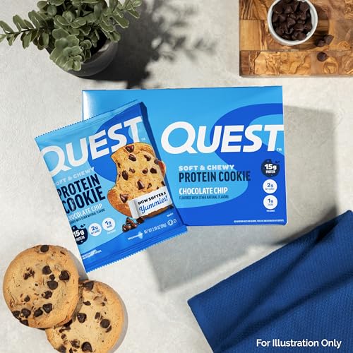 Quest Nutrition Chocolate Chip Protein Cookie, 15g Protein, 1g Sugar, 2g Net Carbs, Keto Friendly, High Protein, Low Carb; 12 Count