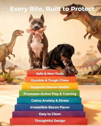 2 Pack Tough Dog Toys for Aggressive Chewers: Ultra-Dense Nylon, Durable Dog Bones, Bacon Flavor, Heavy Duty Dog Chew Toys for Large Dogs 20-90 lbs, Long Lasting & Keep Them Busy