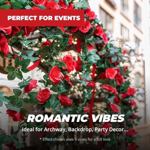 SWSTINLING 2 Pack 16FT Artificial Rose Garland Vine - Silk Fake Red Rose Flower Hanging Vine for Wedding Arch Home Wall Decor Valentine's Day Mother's Day Derby Day Party Decoration