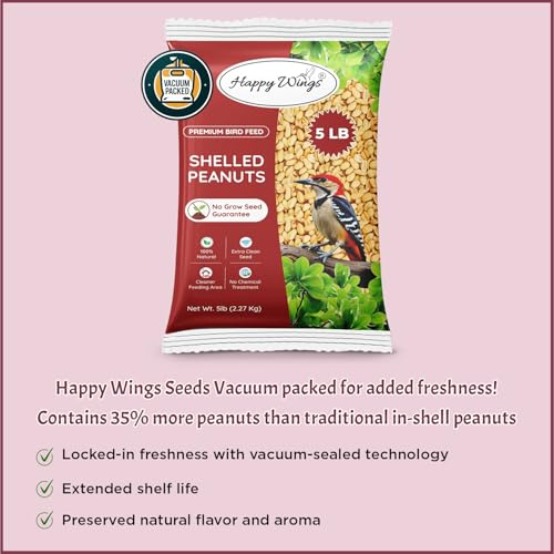 Happy Wings Shelled Peanuts Seeds Wild Bird Food - 5 Pounds I No Grow Seed I Bird Seed for Wild Birds