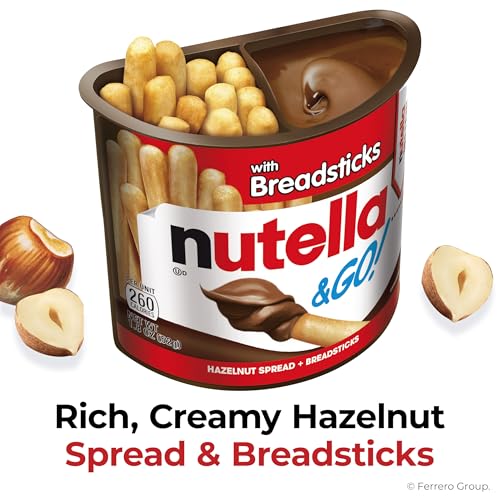 Nutella & GO! Chocolate Hazelnut Spread with Cocoa + Breadsticks, 24 Bulk Snack Packs, 1.8 oz Each