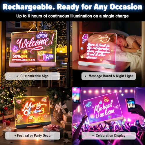 16-Inch Rechargeable LED Drawing Board, 9-Color Light Modes, Neon Art Dry Erase Light Up Doodle Glow Pad with Built-in Stand, Sketching Gift Toy for Kids/Girls/Teens, 7 Markers & Tracing Book