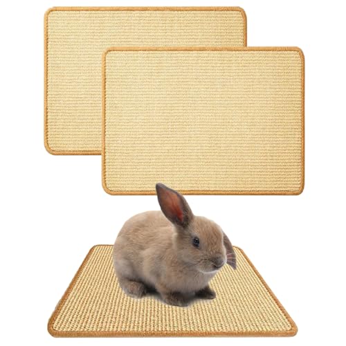 Oncpcare 2PCS Rabbit Scratch Mat Natural Bunny Scratching Pad Claws and Teeth Care Rabbit Mats for Cages Chew Toys for Bunny Pet Cage Bedding for Biting Sleeping Nesting, 16x12